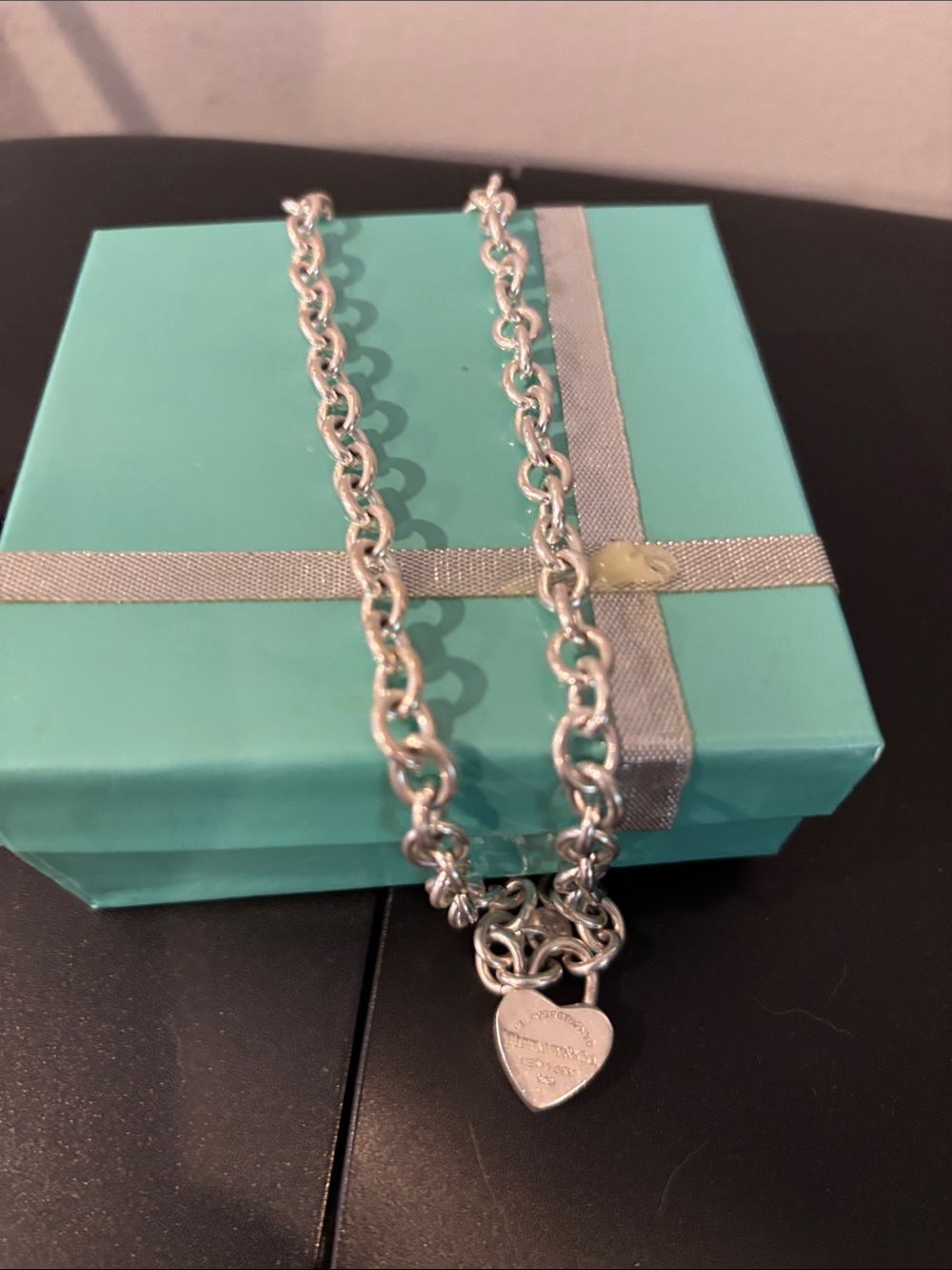 Tiffany & Co. Silver Heart Padlock Chain Necklace with Charm 16”